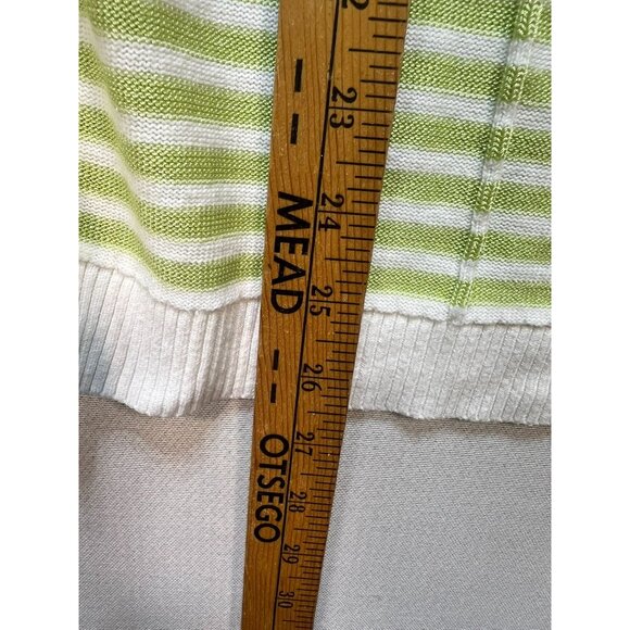 Christopher & Banks Womens Button Up Cardigan Sweater Size XL White Green Stripe - Picture 9 of 12